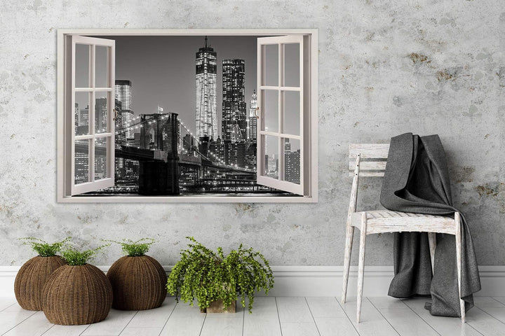 Feeby Leinwand Bilder - Fensterblick Natur- 90x60 cm- Deko Wohnzimmer - Wandbilder Schlafzimmer - De