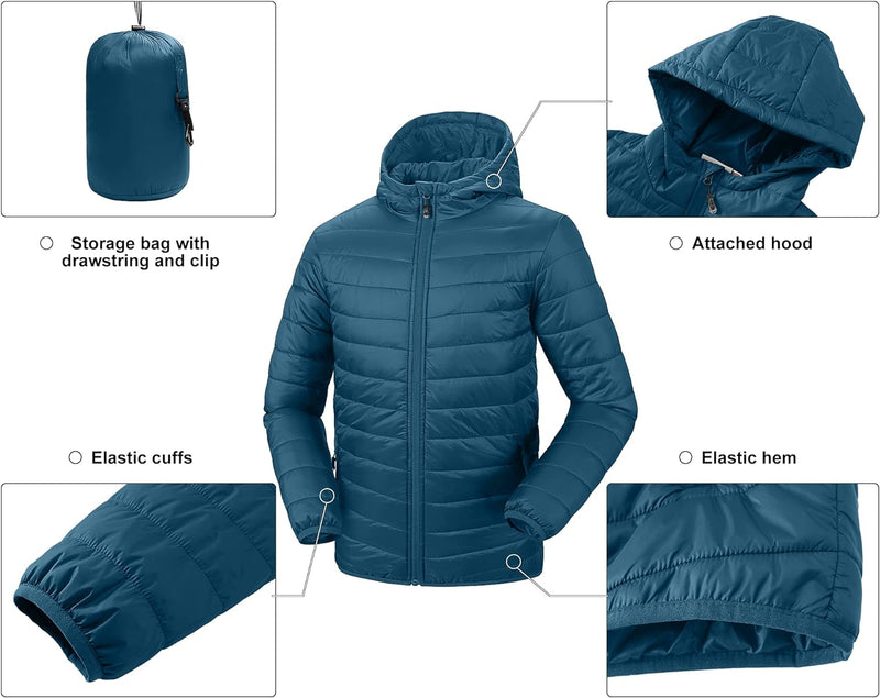 33,000ft Herren Leichte Steppjacke Outdoor Wasserbeständige Übergangsjacke Warme Winterjacke für Män