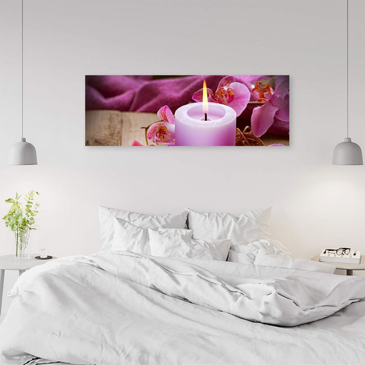 Wandbild XXL Kerze Deko Kunst Bilder Blumen Violett 158x53 cm Deko Paneel 158x53 cm Violett_b, Deko