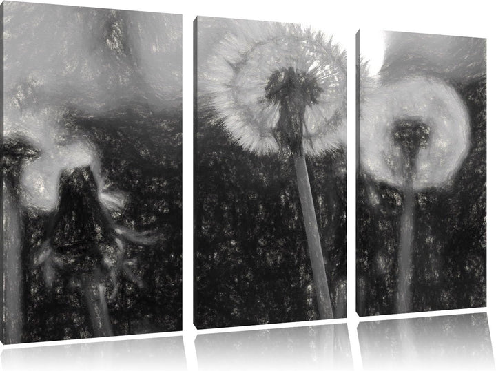 Pixxprint Pusteblume Kohle Effekt 3-Teiler Leinwandbild 120x80 Bild auf Leinwand