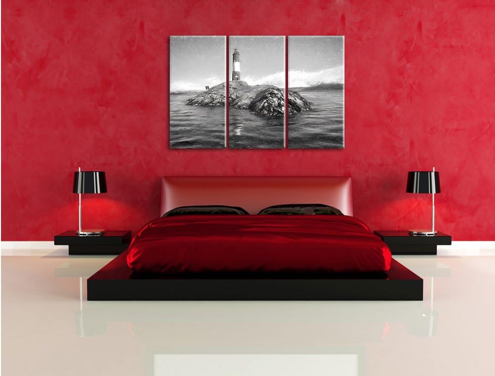 Pixxprint Leuchtturm mit Robben als Leinwandbild/Grösse: 3 Teilig (120x80) cm/Wandbild/Kunstdruck/fe