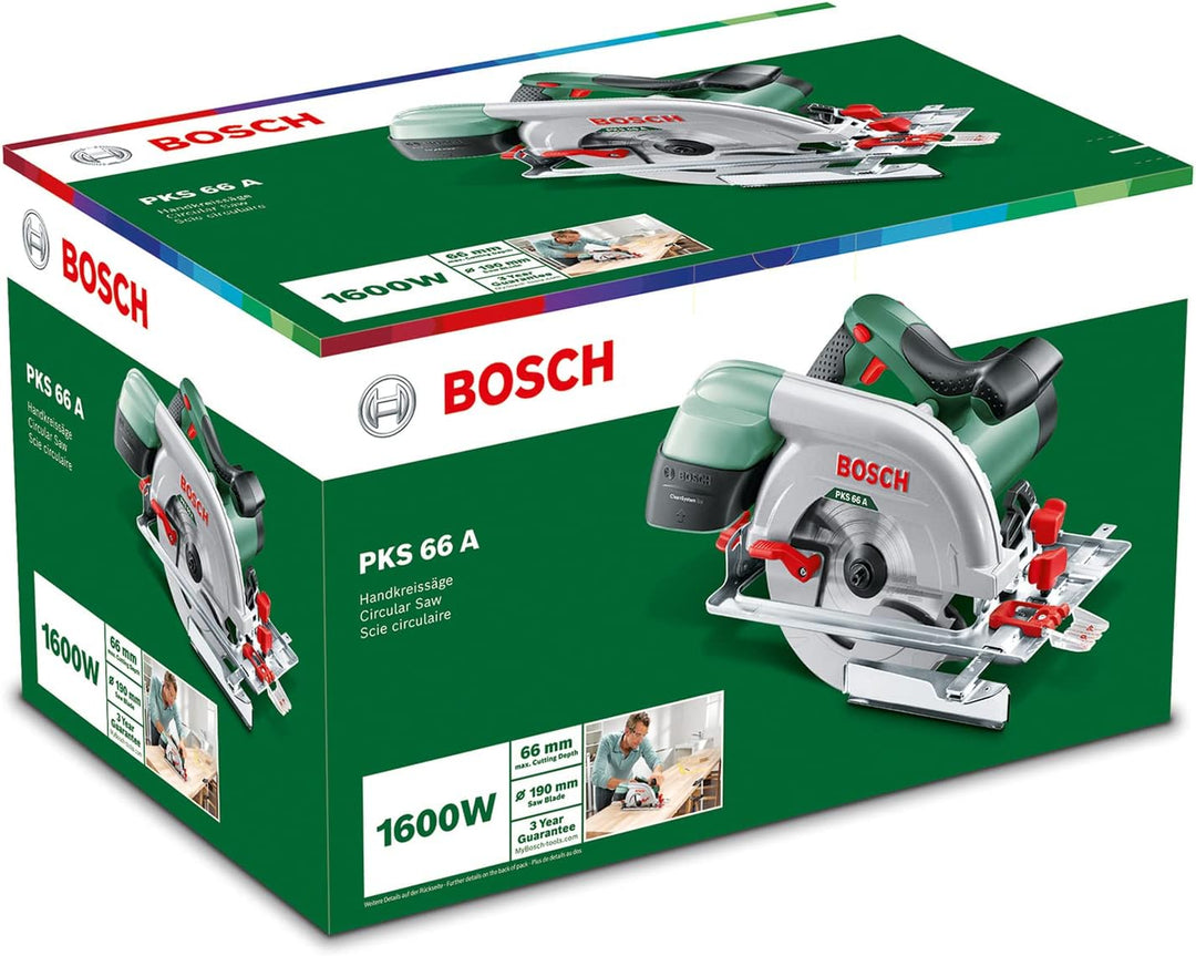 Bosch Home and Garden Bosch Kreissäge PKS 66 A (Präzises Sägen in Holz, 1600 Watt, max. Schnitttiefe