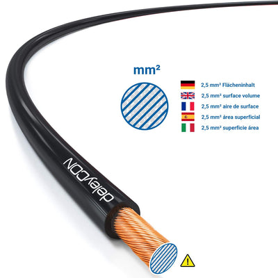 deleyCON 50m Lautsprecherkabel 2x 2,5mm² Boxenkabel CCA Kupferüberzogenes Aluminium 2x50x0,25mm Litz