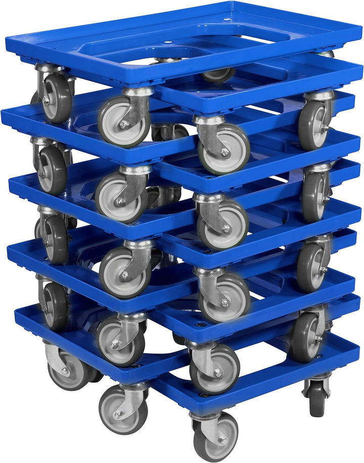 10 Stück Transportroller für Kisten 60 x 40 cm mit 4 Lenkrollen in blau