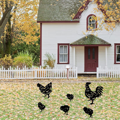 MERYSAN 6 Stück Hahn Und Henne Metall Hühner Gartenstecker, Chicken Yard Art Gartenschilder Huhn Hof