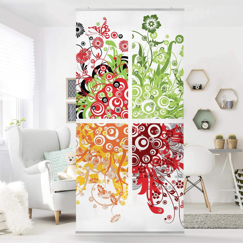 Bilderwelten Raumteiler Retro Flowers 250x120cm inkl. transparenter Halterung 250x120cm incl. transp