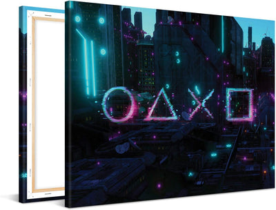 PICANOVA – Premium Leinwanddruck – Leinwandbild Cyberpunk City 100x75cm – Kunstdruck Auf 2cm Holz-Ke