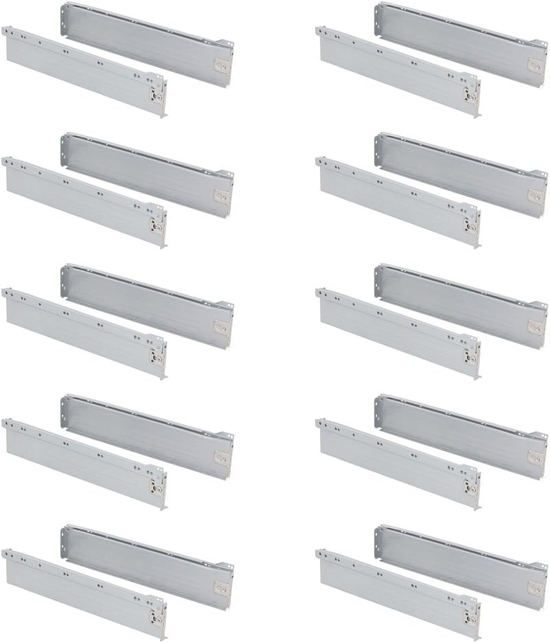 Emuca 3041125 Set aus 10 Schubladen-Kits Metallseiten und Scheibenführungen aus Stahl mit Aluminiumo