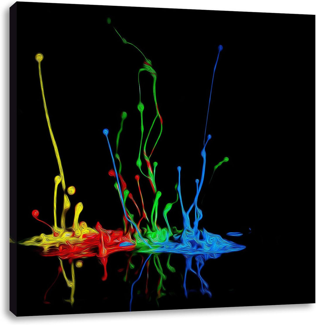 Pixxprint Dark Bunte Farbspritzer als Leinwandbild/Grösse: 70x70 cm/Wandbild/Kunstdruck/fertig bespa