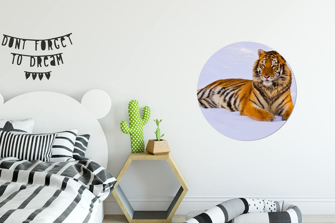 MuchoWow Wandbild Rund Wanddeko Deko Wohnzimmer Bilder 60x60 cm Tiger - Schnee - Winter - Tiere