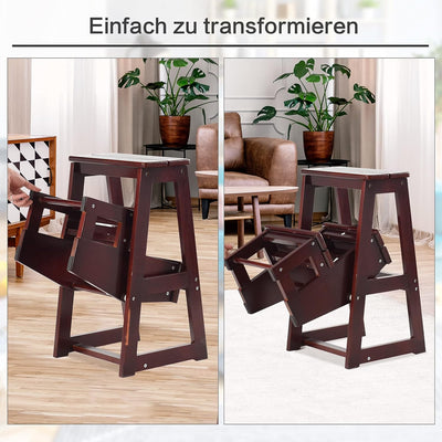 RELAX4LIFE Leiterstuhl 3 Stufen, Tritthocker Kiefernholz, Trittleiter zusammenklappbar, Trittstuhl,