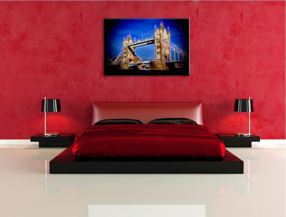 Dark berühmte Tower Bridge abstrakt auf Leinwand, XXL riesige Bilder fertig gerahmt mit Keilrahmen,