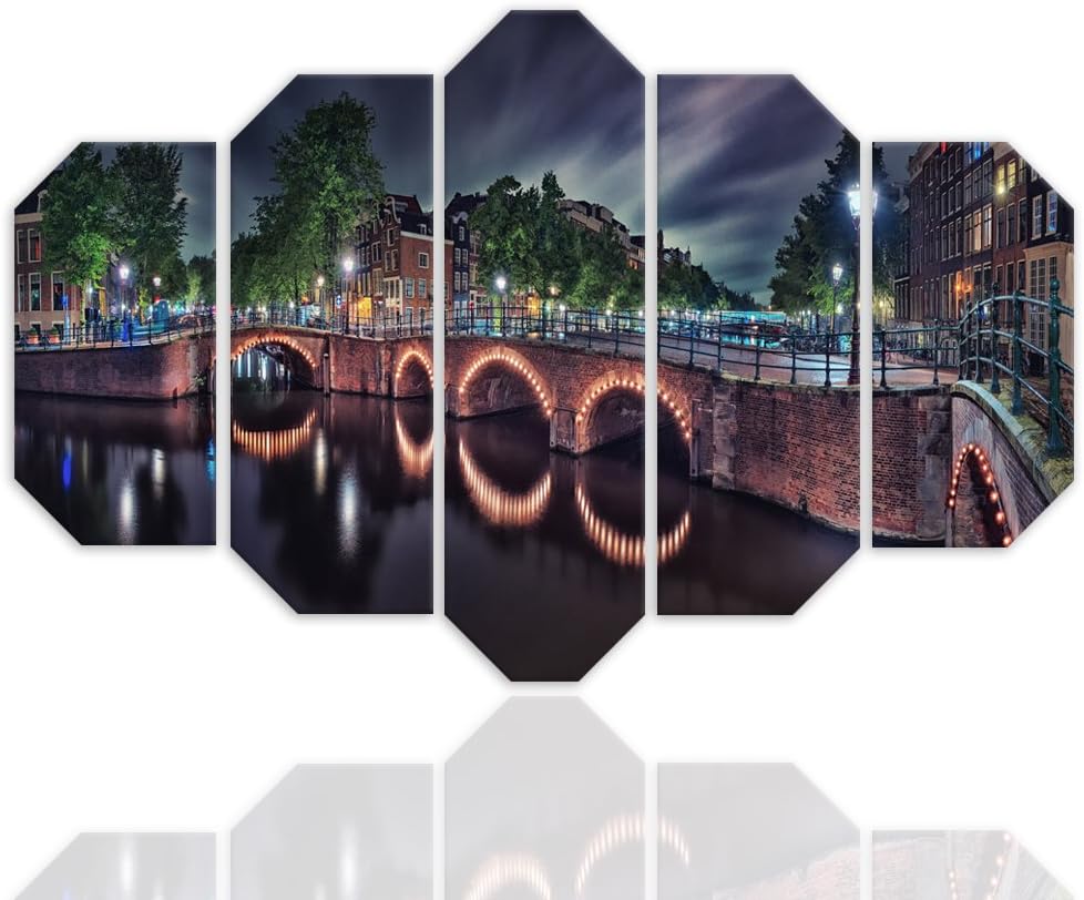 Wandbild XXL 5 tlg Amsterdam Deko Kunst Bild mehrfarbig 200x100 cm Deko Paneel 200x100 cm mehrfarbig