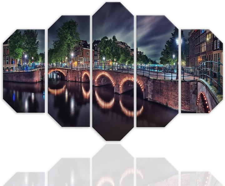 Wandbild XXL 5 tlg Amsterdam Deko Kunst Bild mehrfarbig 200x100 cm Deko Paneel 200x100 cm mehrfarbig