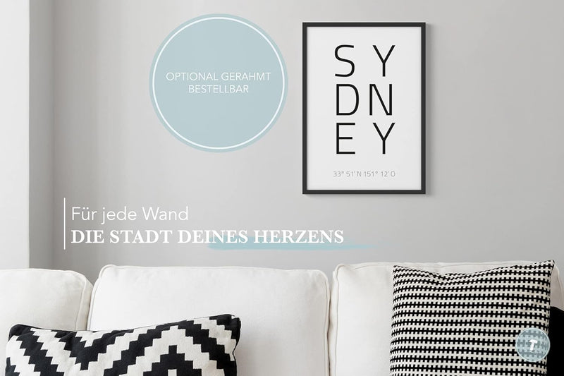 Papierschmiede® Geo Poster Koordinaten Sydney, A1 Stadt Poster als Wanddeko für Wohnzimmer Schlafzim