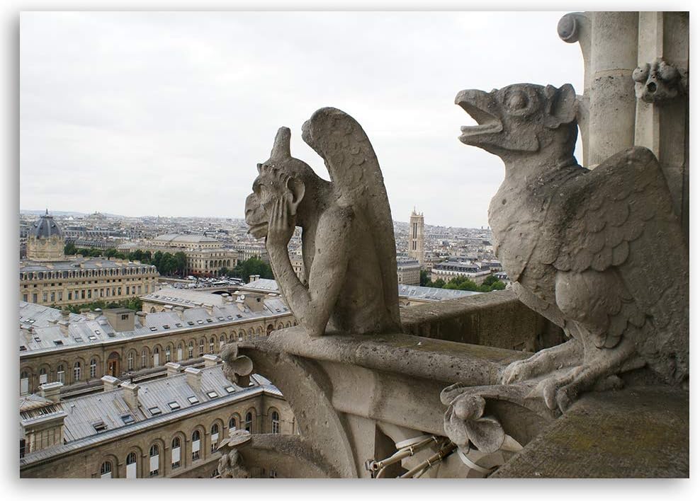 Feeby Wanddeko Gargoyle Kunst modern Bilder Architektur Grau 90x60 cm Deko paneel 90x60 cm Grau_a, D