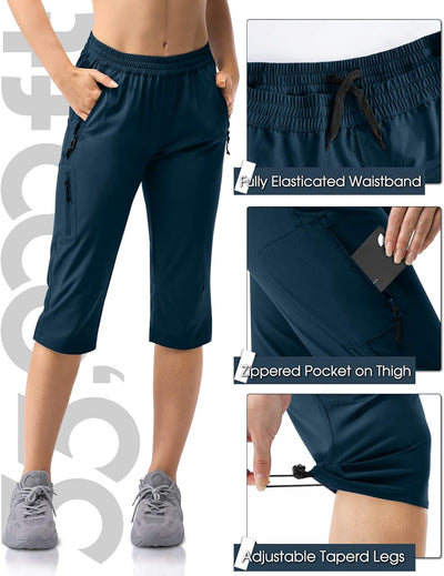 33,000ft Damen 3/4 Hose Capri Wanderhose Stretch Leichte Radhose Taschen Sommer Outdoor Golf Hose 38