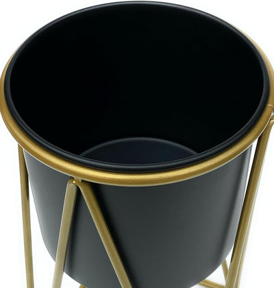 DanDiBo Blumenhocker mit Topf Metall Gold Schwarz L 70 cm Blumenständer 96046 Blumensäule Modern Pfl