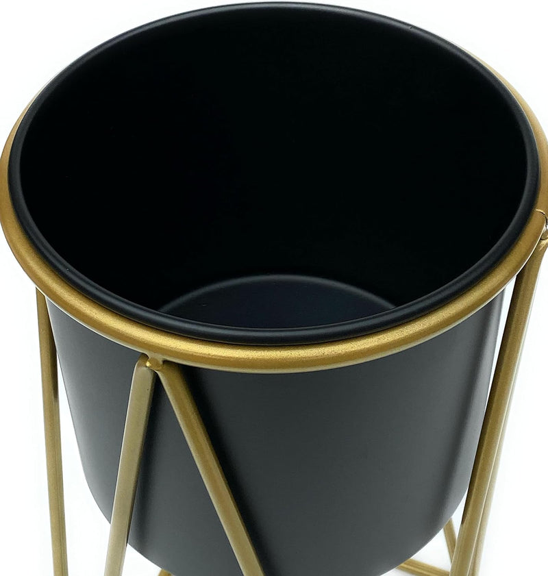 DanDiBo Blumenhocker mit Topf Metall Gold Schwarz L 70 cm Blumenständer 96046 Blumensäule Modern Pfl