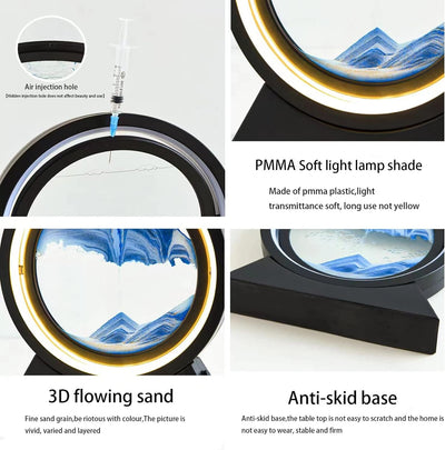 Neioaas 3D Moving Sand Art Tischlampe,360 ° rotierende Sandlandschaften Sanduhr-Dekor fliessende San