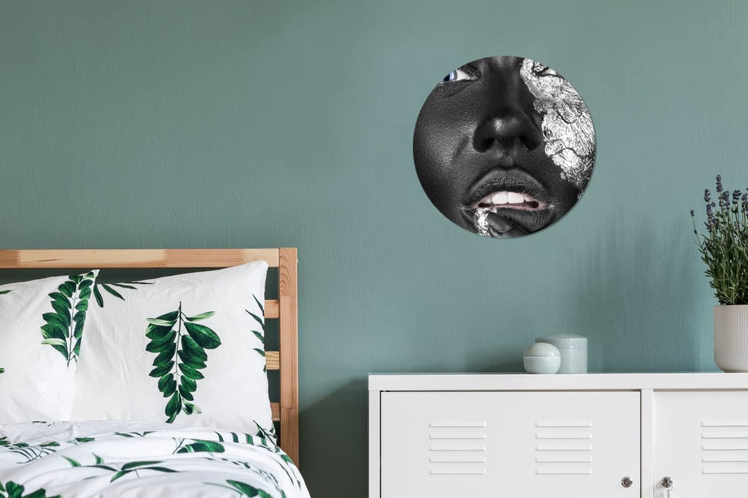 MuchoWow Wandbild Rund Wanddeko Deko Wohnzimmer Bilder 30x30 cm Silber - Weiblich - Schwarz, 30x30 c