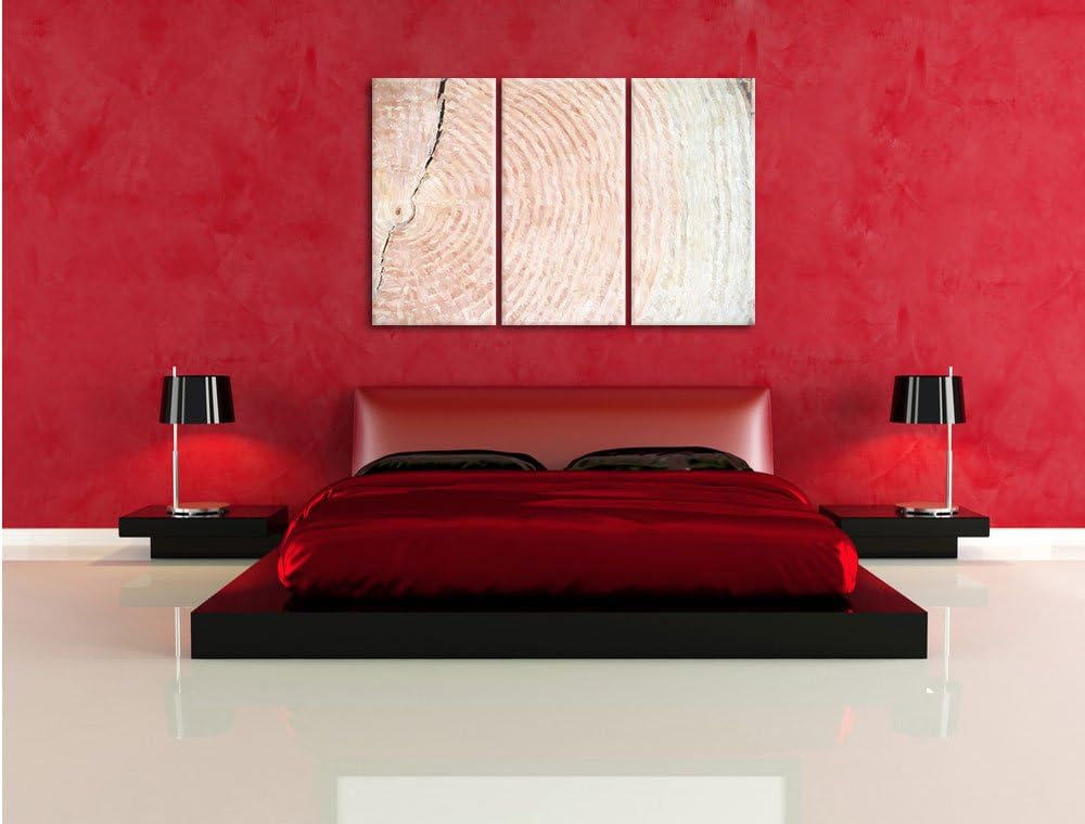 Pixxprint Baumstamm Jahresringe / 3-Teilig/Gesamtmass 120cm Leinwandbild bespannt auf Holzrahmen/Wan