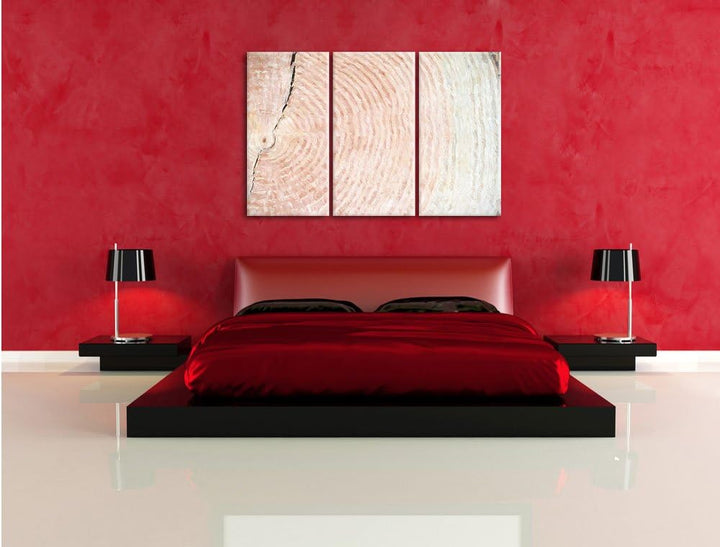 Pixxprint Baumstamm Jahresringe / 3-Teilig/Gesamtmass 120cm Leinwandbild bespannt auf Holzrahmen/Wan