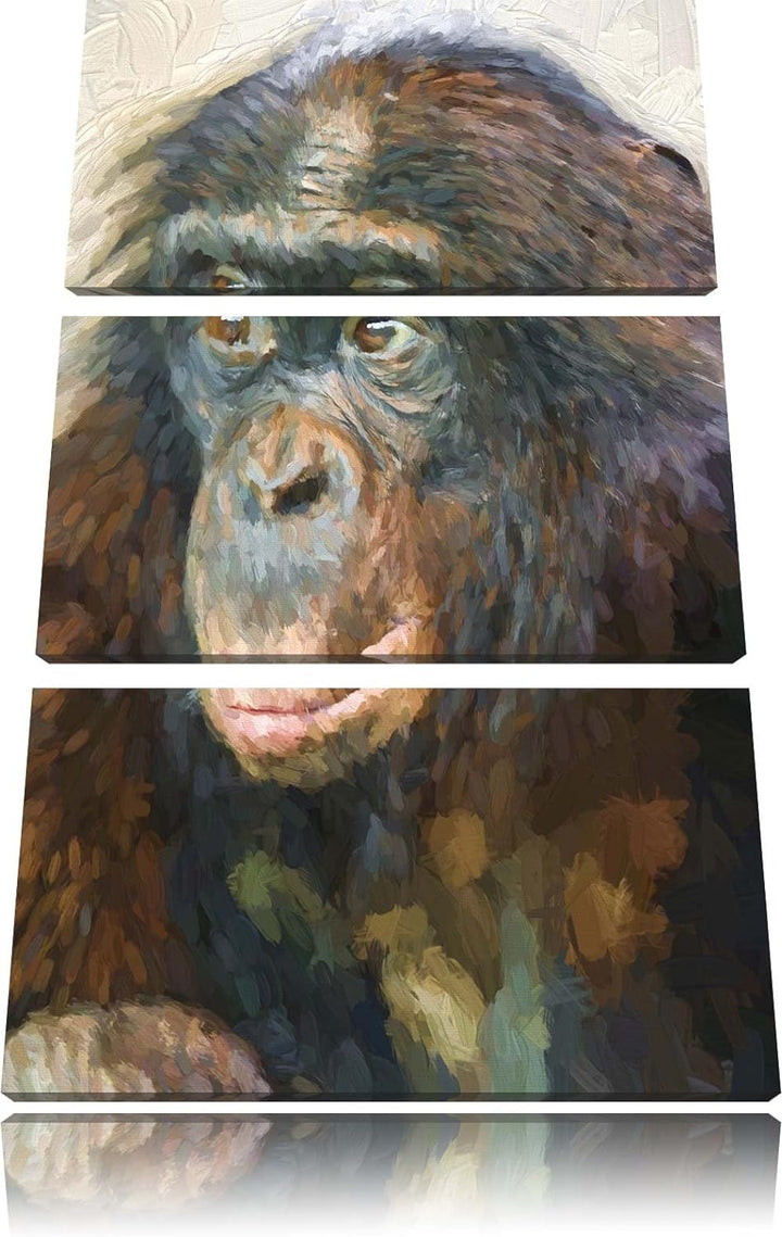 scheuer junger Gorilla Spezial 3-Teiler Leinwandbild 120x80 Bild auf Leinwand, XXL riesige Bilder fe