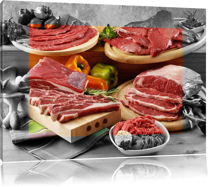 Saftige Fleisch Variationen schwarz/weiss Format: 100x70 cm auf Leinwand, XXL riesige Bilder fertig
