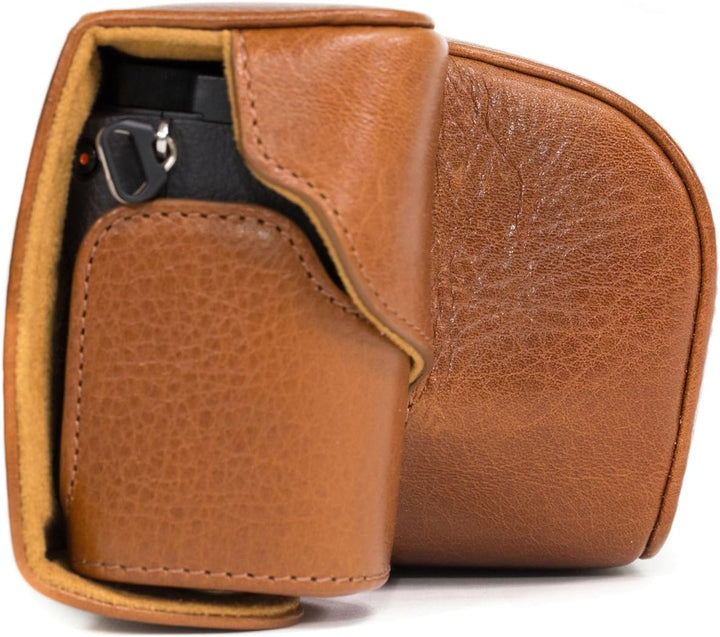 MegaGear MG560 Leder Kameratasche für Spiegelreflexkamera Sony Alpha A6000 mit 16-50mm Objektiv (Hel