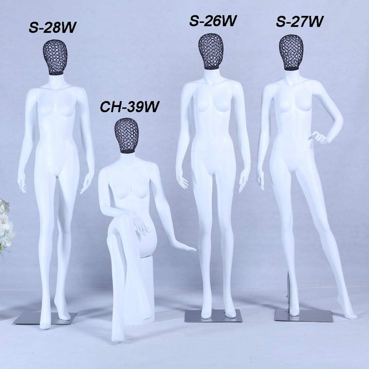 S+26W Frau Eurotondisplay Schaufensterpuppe weiss matt lackiert hochwertig Metallgiter Kopf mit Meta