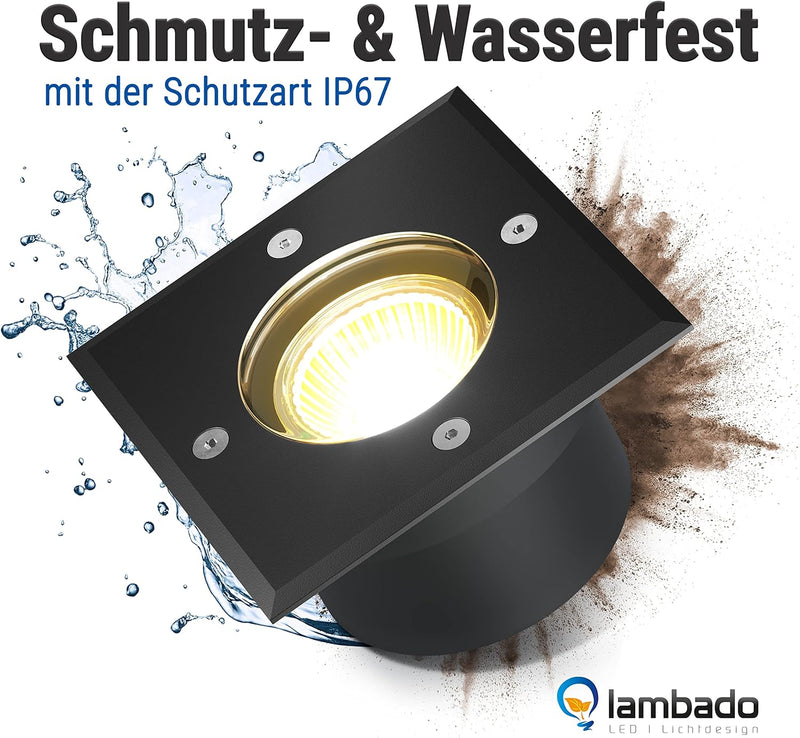 lambado® Flacher LED Bodenstrahler RGB für Aussen mit Farbwechsel dimmbar inkl. Fernbedienung - Schw