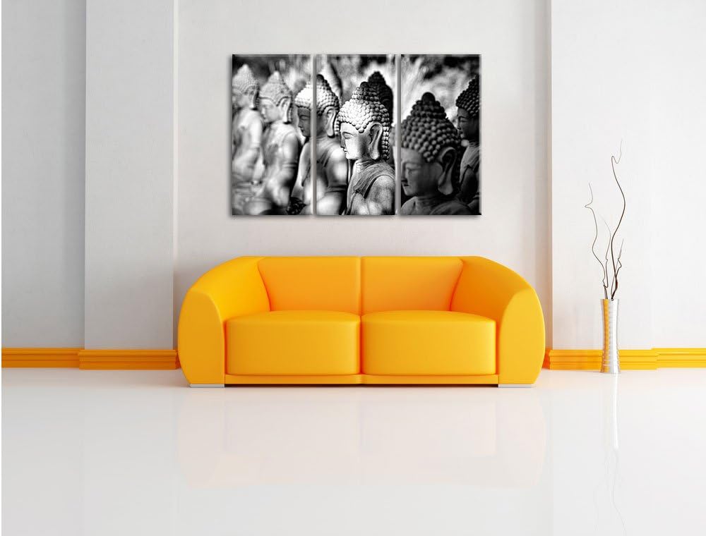 Pixxprint Buddha-Statuen in Einer Reihe / 3-Teilig/Gesamtmass 120cm Leinwandbild bespannt auf Holzra