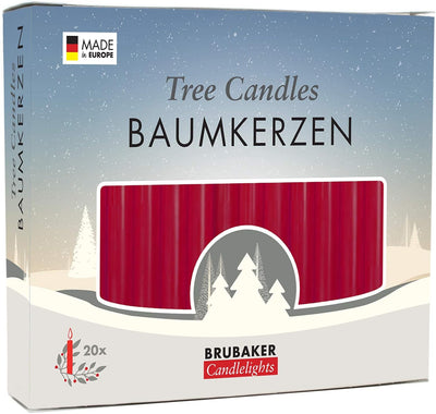 BRUBAKER 100er Pack Baumkerzen Wachs - Weihnachtskerzen Pyramidenkerzen Christbaumkerzen - Dunkelrot