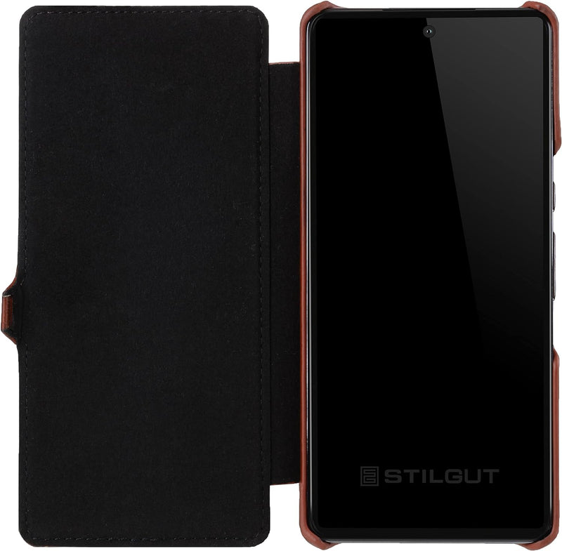 STILGUT Book Case kompatibel mit Google Pixel 6 Pro Hülle aus Leder mit Clip-Verschluss, Lederhülle,