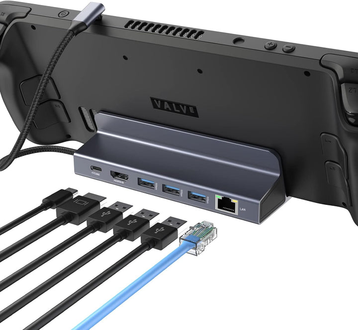 6 in 1 Steam Deck Docking Station, AYCLIF Steam Deck Dock mit 3*USB 3.0, 1 Gbps Ethernet, HDMI 4K@60