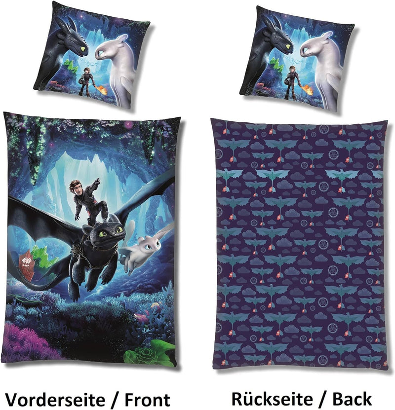 Familando Warme Dragons Bettwäsche für Jungen · Fleece Kinderbettwäsche 135x200 80x80 cm · extra wei