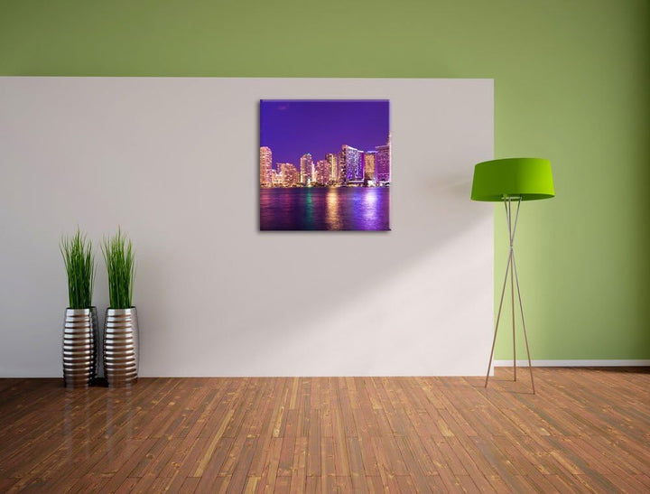 Pixxprint Skyline von Miami Florida als Leinwandbild/Grösse: 70x70 cm/Wandbild/Kunstdruck/fertig bes