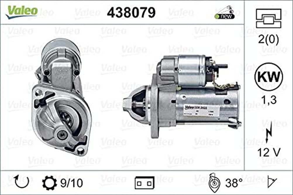VALEO 438079 Starter Nennleistung: 1,3 kW Stop & Start: NO Zähnezahl: 9 zähne Spannung: 12 V Drehric