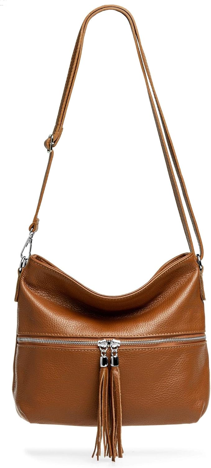 Caspar TL784 klassisch elegante Damen Leder Umhängetasche Einheitsgrösse Cognac, Einheitsgrösse Cogn