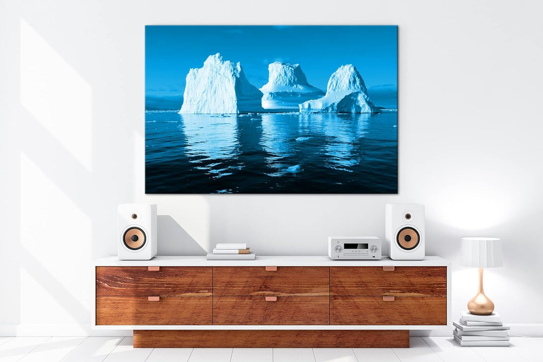 deyoli Gigantische Eisberge Format 80x60 Effekt: Monocrome Blau als Leinwandbild, Motiv fertig gerah