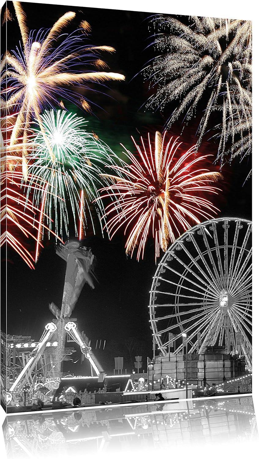 Pixxprint Silvester Feuerwerk schwarz/weiss als Leinwandbild/Grösse: 100x70 / Wandbild/Kunstdruck/fe