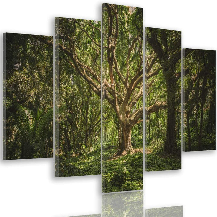 Feeby Wandbild XXL 5 Teilig Landschaft Leinwandbild Baum Wald Natur braun 300x140 cm Leinwandbild 30