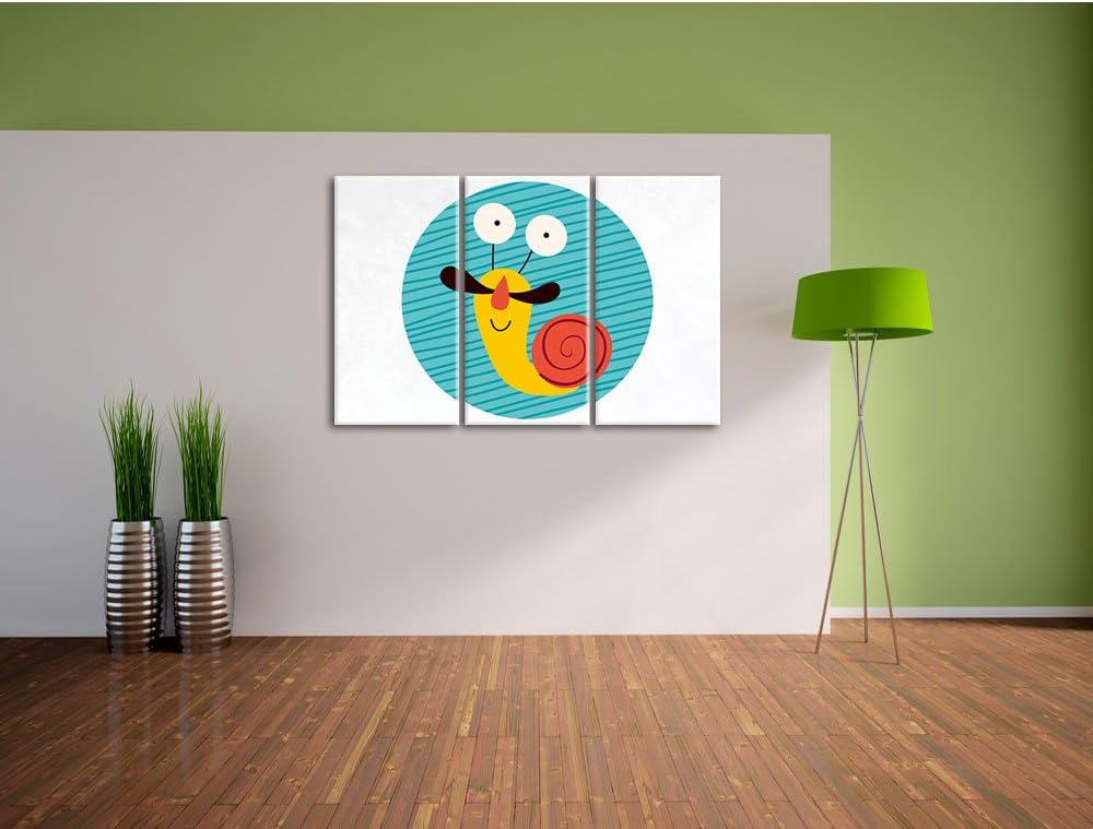 Pixxprint Lustige Schnecke als Leinwandbild/Grösse: 3 Teilig (120x80) cm/Wandbild/Kunstdruck/fertig