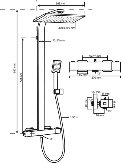 Wirquin 60721390 Palermo Touch Duschsäule mit Mechanische Mischbatterie, touch