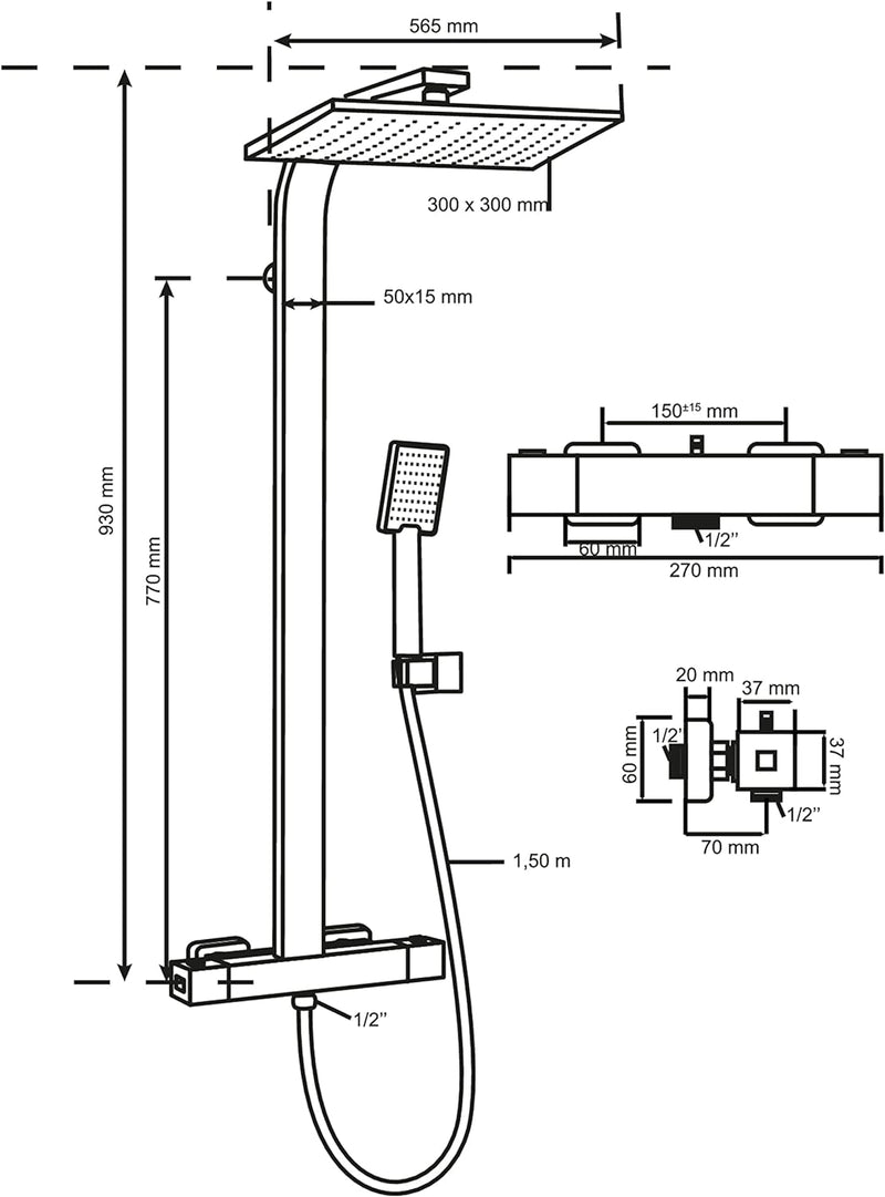 Wirquin 60721390 Palermo Touch Duschsäule mit Mechanische Mischbatterie, touch