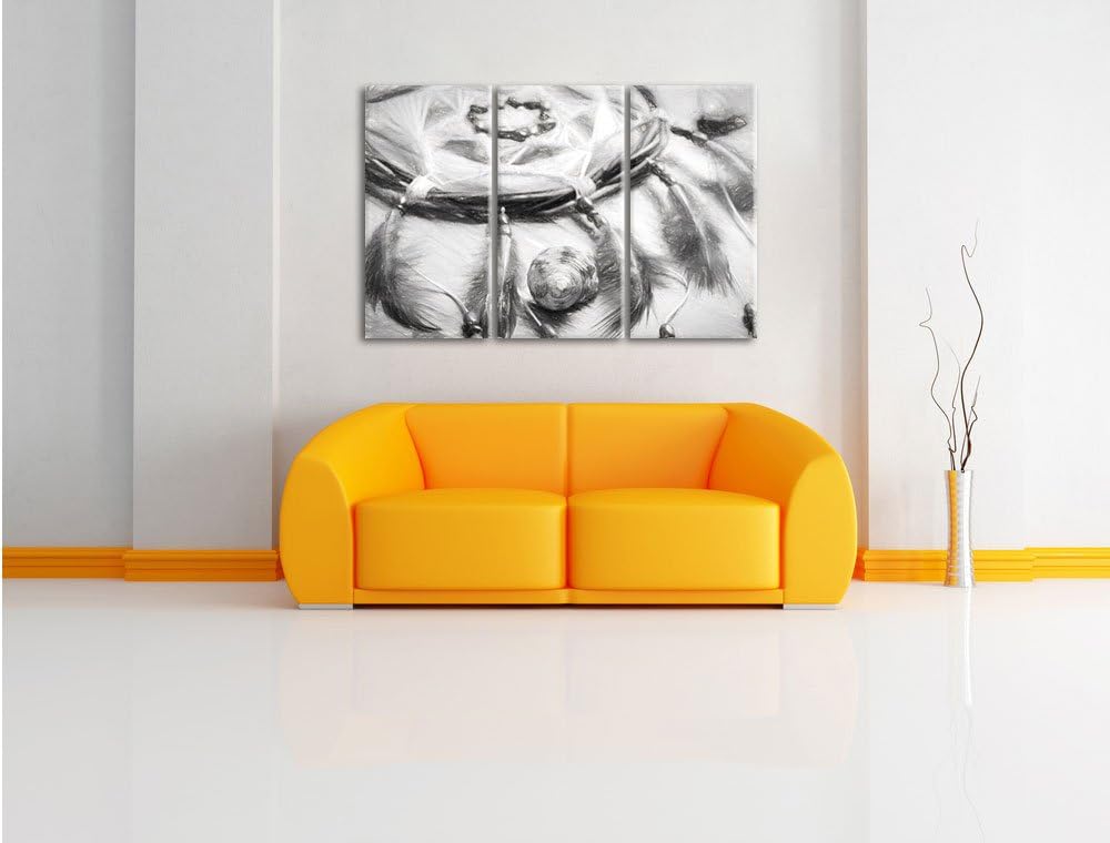 Pixxprint Traumfänger mit Federn / 3-Teilig/Gesamtmass 120cm Leinwandbild bespannt auf Holzrahmen/Wa