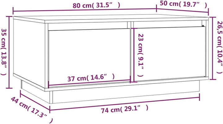 Tidyard Couchtisch, Wohnzimmertisch mit 2 Schubladen, Beistelltisch, Kaffeetisch, Holztisch, Massivh