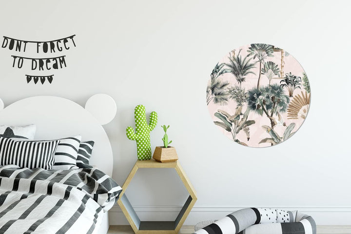 MuchoWow Wandbild Rund Wanddeko Deko Wohnzimmer Bilder 60x60 cm Blätter - Monstera - Dschungel - Tro