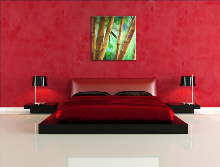 alter rustikaler Bambus, Format: 70x70 auf Leinwand, XXL riesige Bilder fertig gerahmt mit Keilrahme